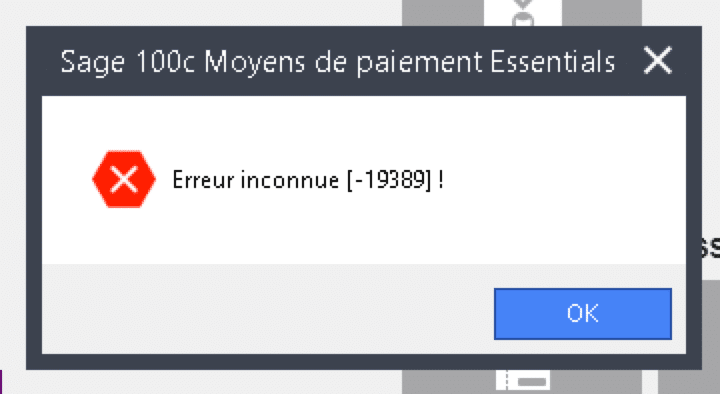 Sage 100 - Erreur inconnue 19389